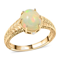 Certified & Appraised Luxoro 10K Yellow Gold AAA Ethiopian Welo Opal, Diamond (G-H, I2) Ring (Size 10.0) (4.10 g) 2.10 ctw