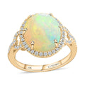 Certified & Appraised Luxoro 10K Yellow Gold AAA Ethiopian Welo Opal and G-H I2 Diamond Ring (Size 10.0) 3.65 ctw - Sticky add to cart bar