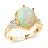 Certified & Appraised Luxoro 10K Yellow Gold AAA Ethiopian Welo Opal and G-H I2 Diamond Ring (Size 10.0) 2.80 ctw