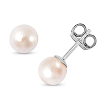Japanese Akoya Pearl 5-6mm Stud Earrings in Rhodium Over Sterling Silver