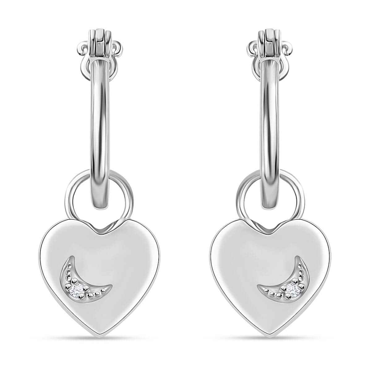 Diamond Accent Heart Earrings in Platinum Over Sterling Silver 0.05 ctw