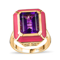 Moroccan Amethyst, Enameled Ring in Vermeil YG Over Sterling Silver (Size 10.0) 7.40 ctw