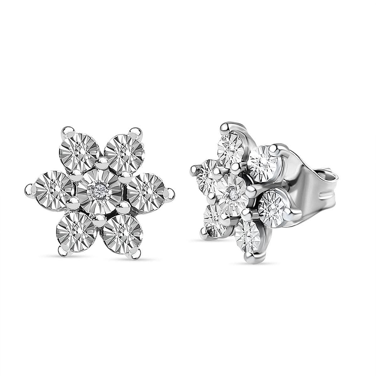 Diamond Accent Starfloral Stud Earrings in Platinum Over Sterling Silver