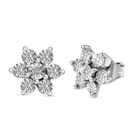 Diamond Accent Starfloral Stud Earrings in Platinum Over Sterling Silver