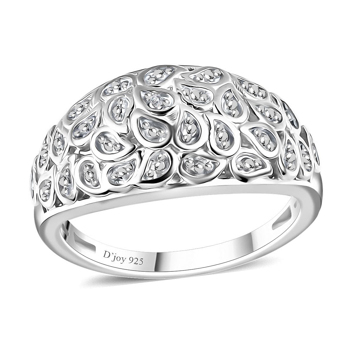 White Diamond Accent Petal Pave Ring in Sterling Silver