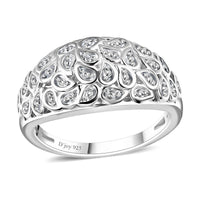White Diamond Accent Petal Pave Ring in Sterling Silver
