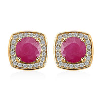 Certified & Appraised Luxoro AAA Montepuez Ruby and I2 Diamond 2.15 ctw Earrings in 10K Yellow Gold
