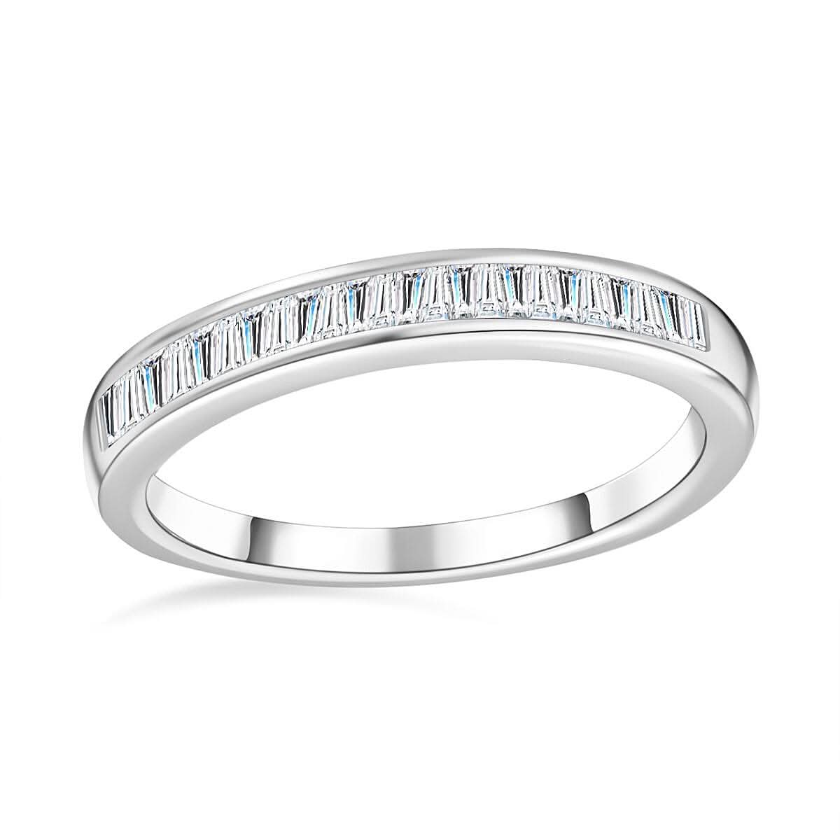 Diamond Half Eternity Band Ring in Platinum Over Sterling Silver (Size 6) 0.25 ctw