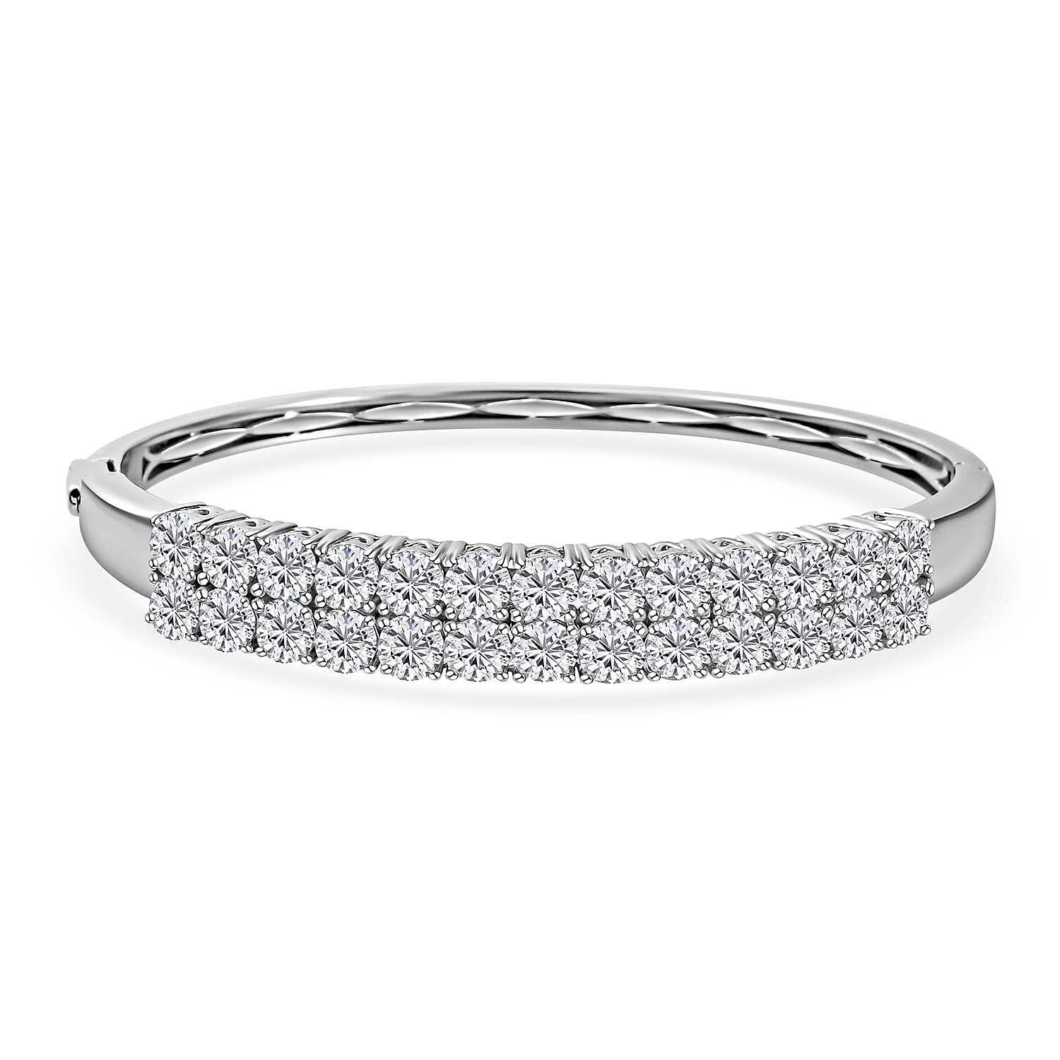Moissanite Double Row Bangle Bracelet in Platinum Over Sterling Silver (7.25 In) 11.60 ctw