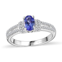 AAA Tanzanite, White Zircon Ring in Platinum Over Sterling Silver (Size 10.0) 0.75 ctw
