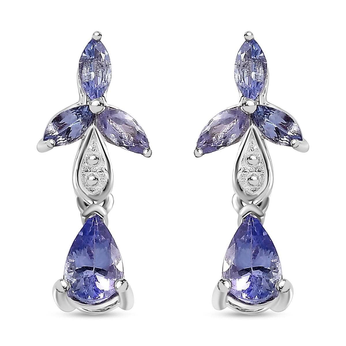 Tanzanite Dangle Earrings in Platinum Over Sterling Silver 1.35 ctw