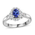 AAA Tanzanite and White Zircon Halo Ring in Platinum Over Sterling Silver (Size 10.0) 0.75 ctw - Sticky add to cart bar
