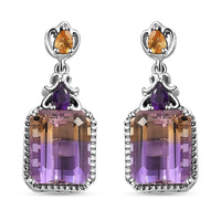 D'Joy AAA Anahi Ametrine and Multi Gemstone Dangle Earrings in Platinum Over Sterling Silver 13.75 ctw