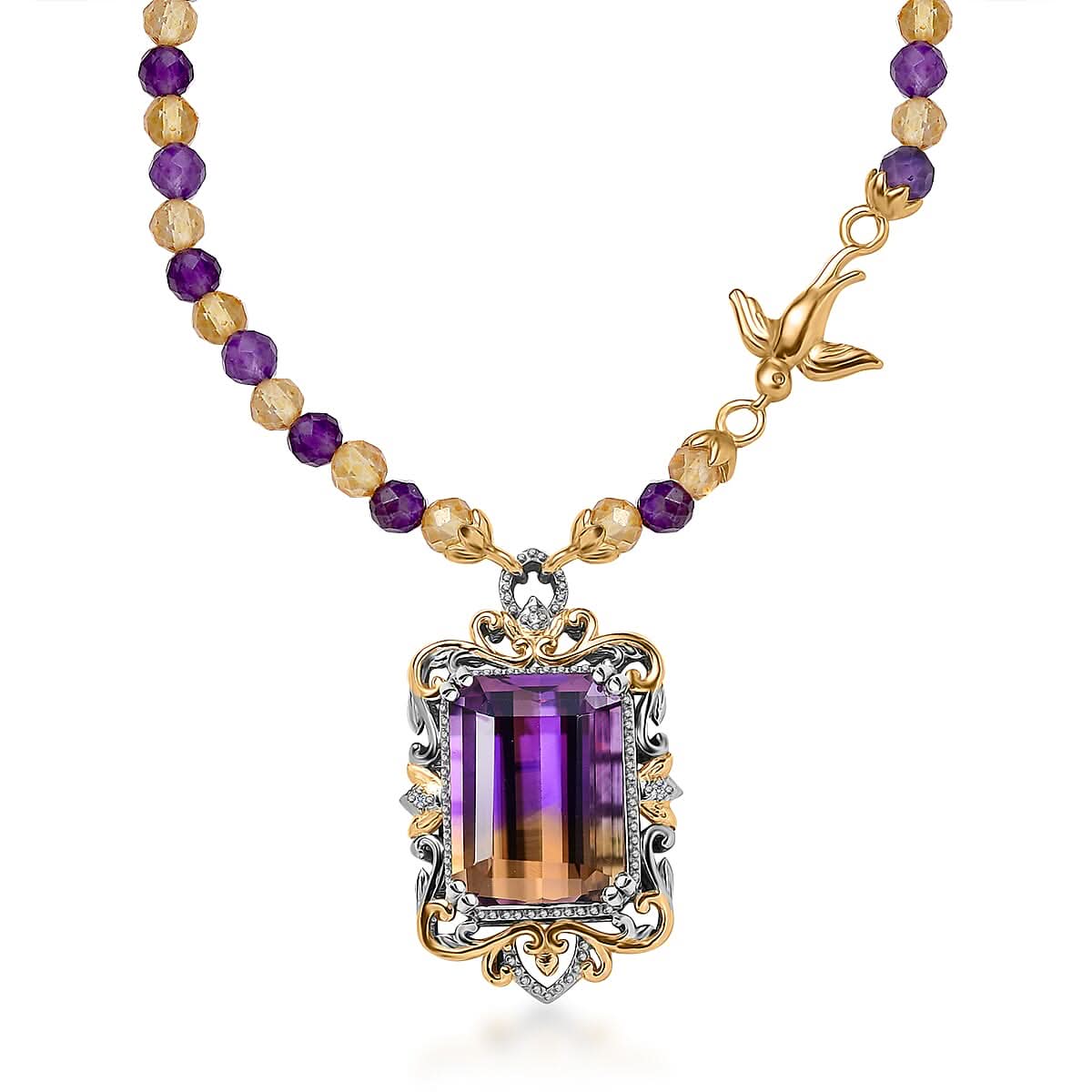 AAA Anahi Ametrine and Multi Gemstone Necklace 18 Inches in Vermeil YG and Platinum Over Sterling Silver 53.90 ctw