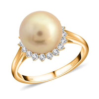 Certified & Appraised Iliana 18K Yellow Gold AAA South Sea Golden Pearl (8.5-8.9mm), Diamond (G-H, SI) Ring (Size 10.0) 0.33 ctw