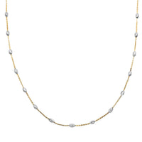 14K YG Over and Sterling Silver 3mm Station Oval Moon Necklace 24 Inches 5.40 Grams