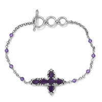 Karis African Amethyst Cross Bracelet in Platinum Bond (6.50-8.00In) 4.40 ctw