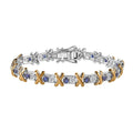 Masoala Sapphire (FF) and Moissanite XOXO Bracelet in Vermeil YG and Platinum Over Sterling Silver (6.50 In) 5.00 ctw - Sticky add to cart bar