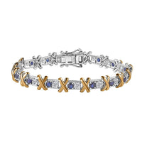 Masoala Sapphire (FF) and Moissanite XOXO Bracelet in Vermeil YG and Platinum Over Sterling Silver (6.50 In) 5.00 ctw