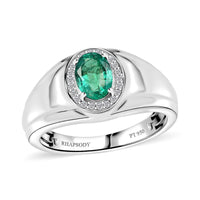 St.Paricks Day Deal Rhapsody 950 Platinum AAAA Kagem Zambian Emerald, Diamond (E-F, VS2) Men's Ring (Size 10.0) (9.15 g) 1.20 ctw