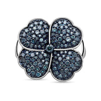 Blue Diamond (IR) Leaf Clover Ring in Platinum Over Sterling Silver (Size 10.0) 1.00 ctw