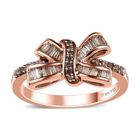 Natural Champagne Diamond Bow Ring in Vermeil Rose Gold Over Sterling Silver (Size 10.0) 0.33 ctw