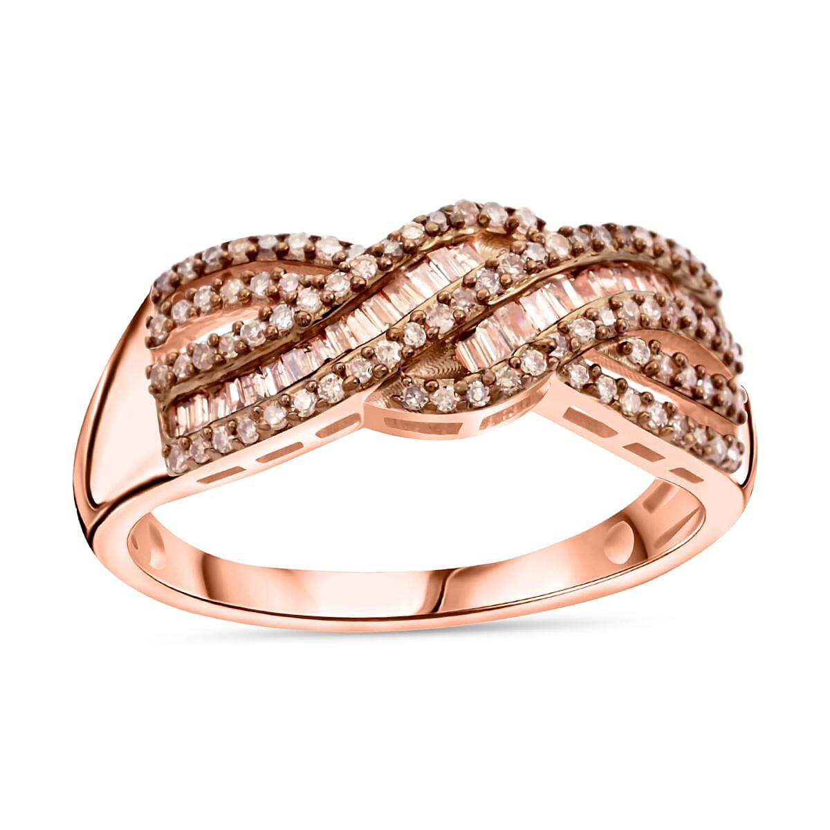 Natural Champagne Diamond Royal Ring in Vermeil Rose Gold Over Sterling Silver
