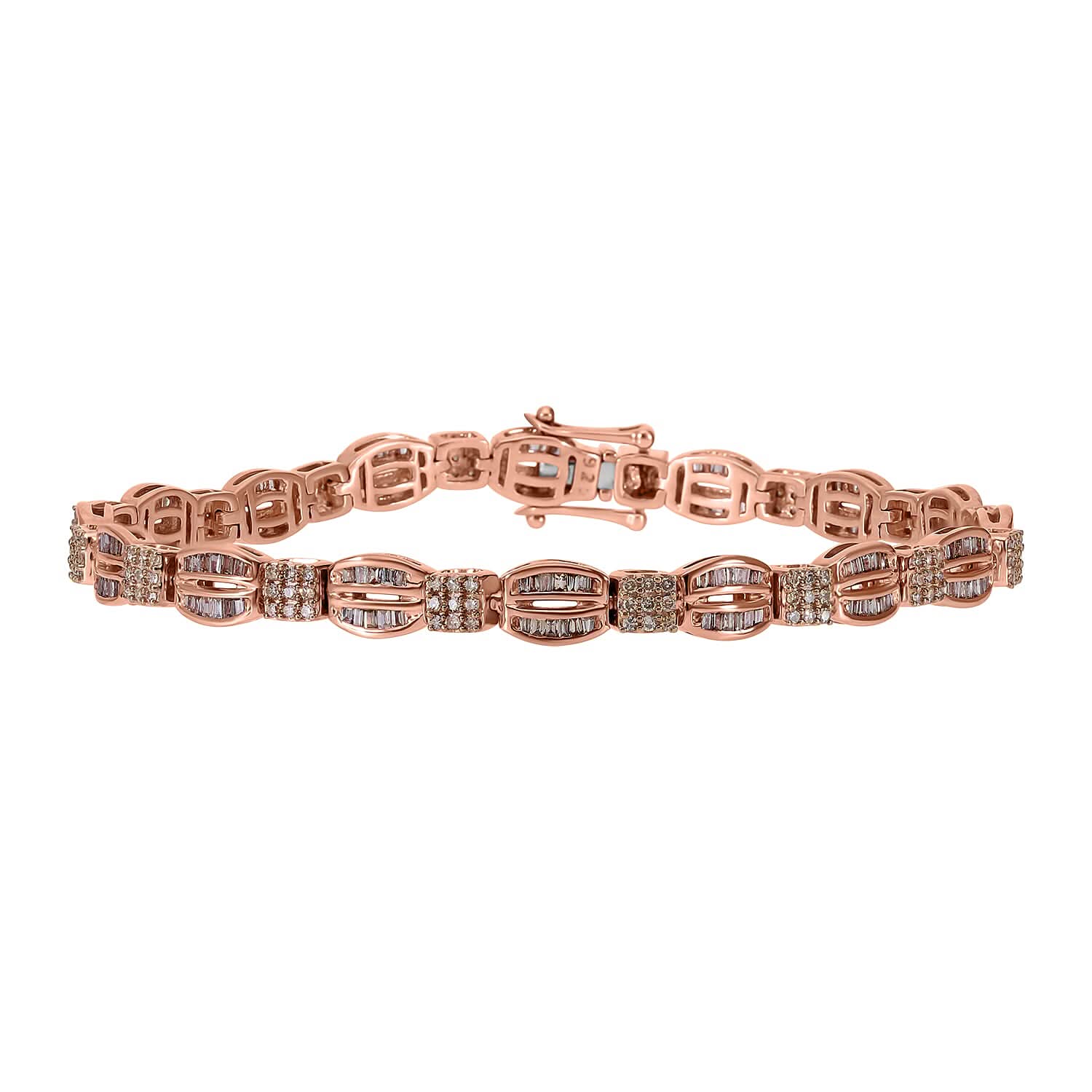 Natural Champagne Diamond Bracelet in Vermeil Rose Gold Over Sterling Silver (7.25 In) 1.50 ctw