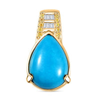 Luxoro 10K Yellow Gold Premium Sleeping Beauty Turquoise, I2 Natural Yellow and White Diamond Pendant without Chain 4.50 ctw