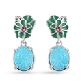 Sleeping Beauty Turquoise and Morro Redondo Pink Tourmaline Leaf & Flower Earrings in Platinum Over Sterling Silver 5.40 ctw - Sticky add to cart bar
