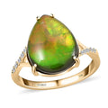 Certified & Appraised Luxoro 10K Yellow Gold AAA Canadian Ammolite, Diamond (G-H, I2) Ring (Size 10.0) 0.11 ctw - Sticky add to cart bar