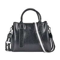 Black Genuine Leather Crossbody Bag (12.2"x9"x4.7") with Handle Drop and Long Shoulder Strap