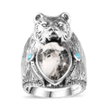 Artisan Crafted Premium White Buffalo and Sleeping Beauty Turquoise Bear Ring in Sterling Silver (Size 10.0) 8.60 ctw - Sticky add to cart bar