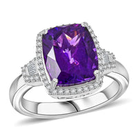Luxoro 10K White Gold AAA Moroccan Amethyst, Diamond (G-H, I2) Ring (Size 9.0) 5.90 ctw