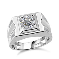 Moissanite (Rnd 8 mm) Men's Ring in Platinum Over Sterling Silver (Size 10.0) 1.85 ctw