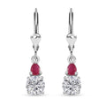 Moissanite (Rnd 6 mm), Niassa Ruby (FF) Lever Back Earrings in Platinum Over Sterling Silver 2.00 ctw - Sticky add to cart bar