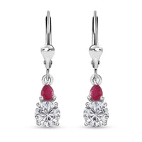 Moissanite (Rnd 6 mm), Niassa Ruby (FF) Lever Back Earrings in Platinum Over Sterling Silver 2.00 ctw
