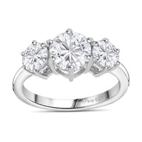 Moissanite (Rnd 7mm) 3 Stone Ring in Platinum Over Sterling Silver (Size 5.0) 2.00 ctw