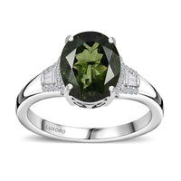 Luxoro AAA Bohemian Moldavite and G-H I2 Diamond 3.60 ctw Ring in 10K White Gold (Size 8.5)