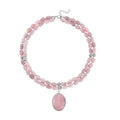 Galilea Rose Quartz Two Row Beaded Necklace 20 Inches with Matching Pendant in Silvertone 680.00 ctw - Sticky add to cart bar