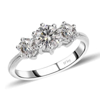 Moissanite 3 Stone Ring in Platinum Over Sterling Silver (Size 10) 1.75 ctw