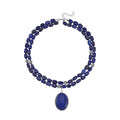 Lapis Lazuli Two Row Beaded Necklace 20 Inches with Matching Pendant in Silvertone 765.00 ctw - Sticky add to cart bar