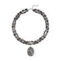Map Jasper Two Row Beaded Necklace 20-22 Inches with Matching Pendant in Silvertone 687.00 ctw - Sticky add to cart bar
