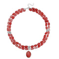 Cherry Quartz Two Row Beaded Necklace 20-22 Inches with Matching Pendant in Silvertone 571.50 ctw - Sticky add to cart bar
