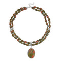 Unakite Two Row Beaded Necklace (20 Inches) with Matching Pendant in Silvertone 708.60 ctw - Sticky add to cart bar