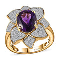 Premium Moroccan Amethyst, White Zircon Floral Ring in Vermeil YG Over Sterling Silver (Size 10.0) 3.30 ctw - Sticky add to cart bar