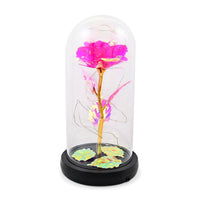 Blue Rose in Glass Dome with LED Lights (4"x8")