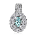 Certified & Appraised Rhapsody 950 Platinum AAAA Paraiba Tourmaline and E-F VS Diamond Double Halo Pendant 5.65 Grams 1.50 ctw - Sticky add to cart bar