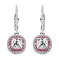 Moissanite and Madagascar Pink Sapphire Lever Back Earrings in Platinum Over Sterling Silver 3.90 ctw - Sticky add to cart bar