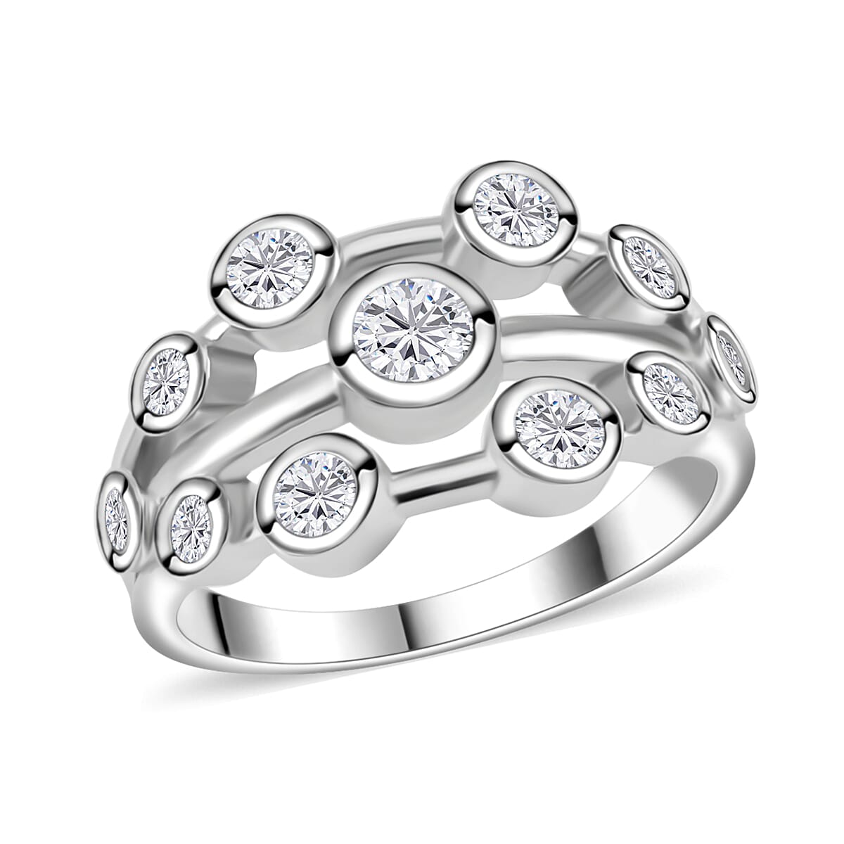Moissanite Ring in Rhodium Over Sterling Silver (Size 10.0) 1.10 ctw (1)